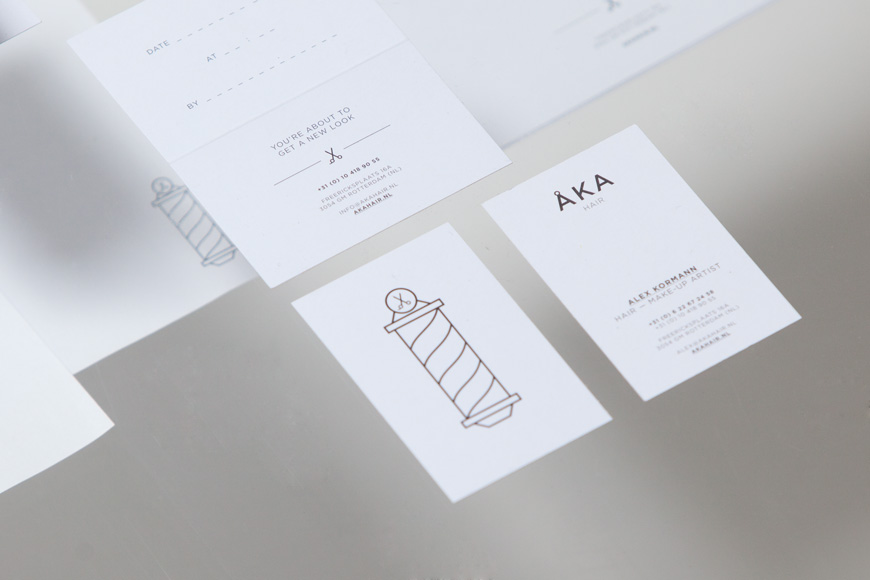 Logo, business and appointment card designed by DC for hair salon ÅKA