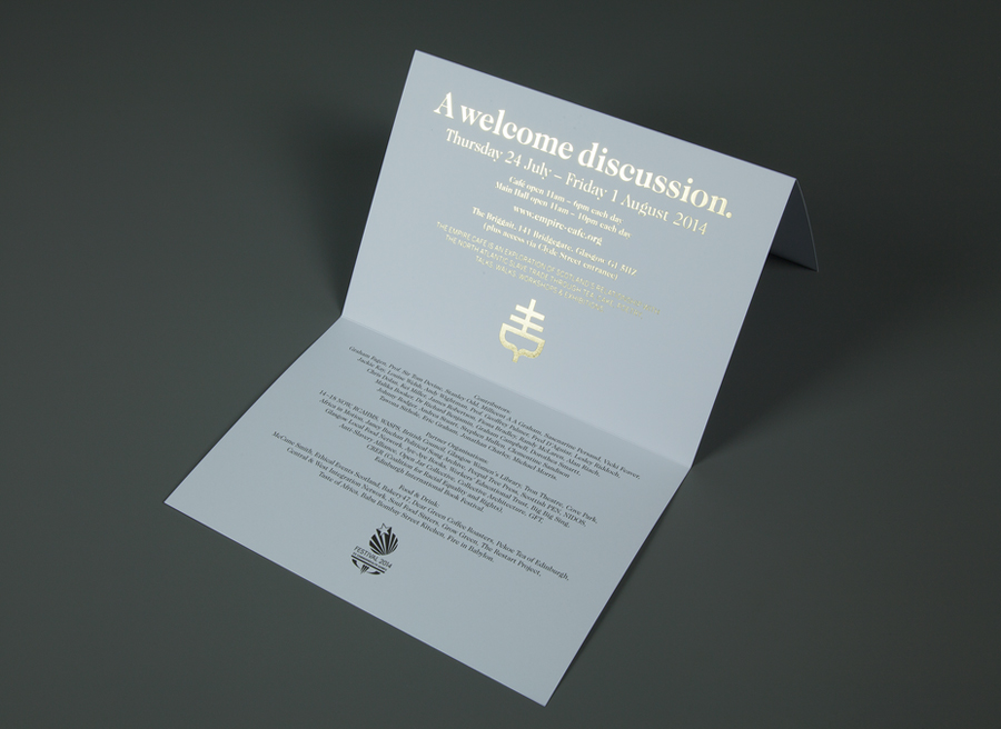 Invitation with gold foil print finish designed by Graphical House for The Empire Café