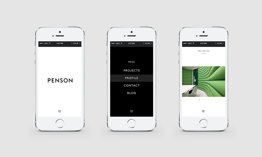 Logotype and mobile website for interior design firm Penson Group created by She Was Only