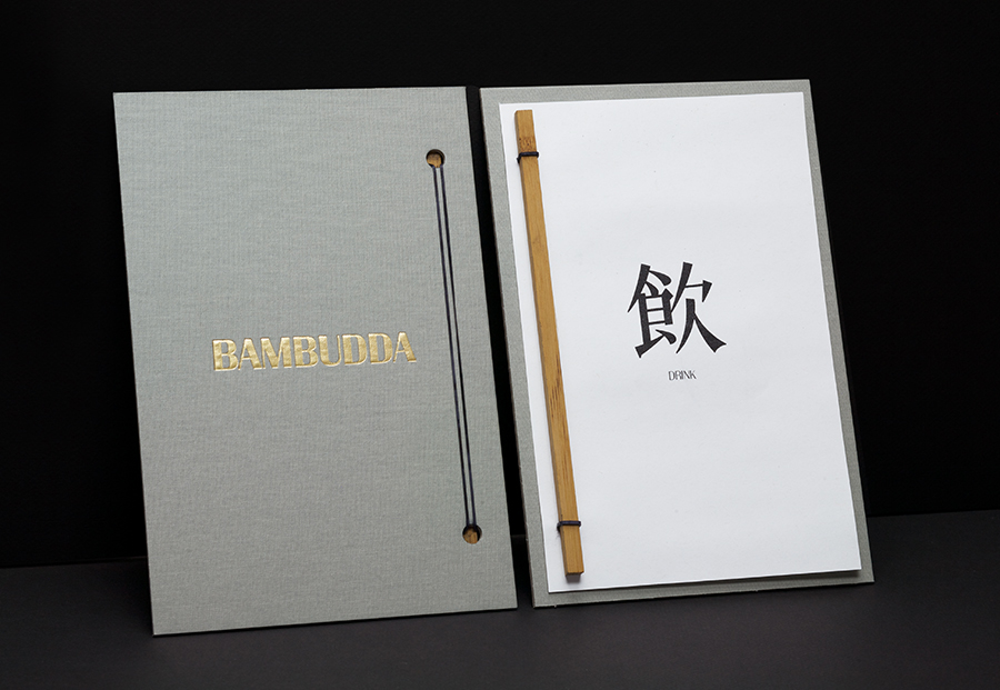 Logotype and menu with a gold foil print finish by Post Projects for Vancover-based Chinese restaurant Bambudda