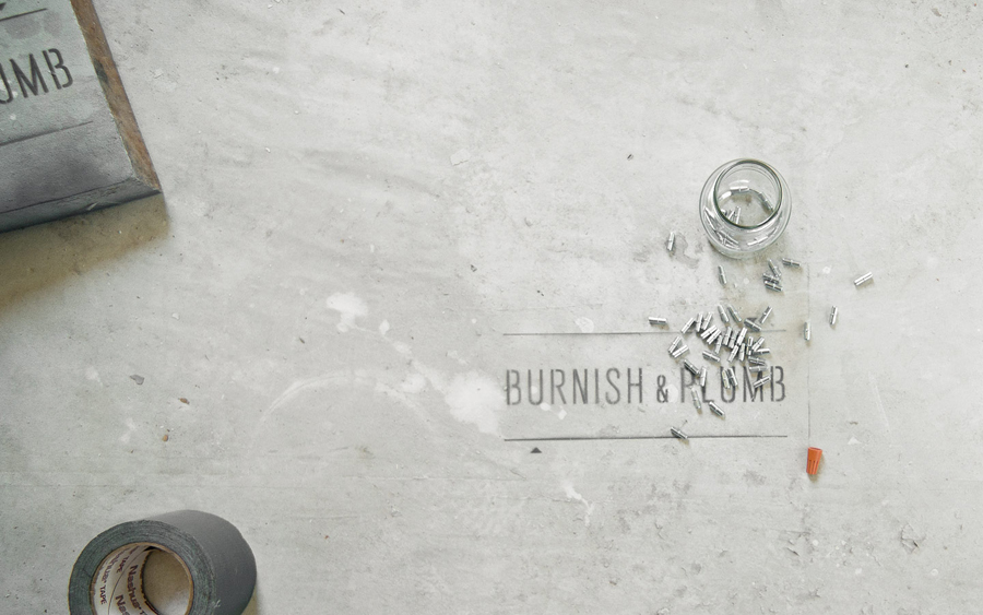 Logo as a stencil designed by FÖDA for Austin based construction firm Burnish & Plumb