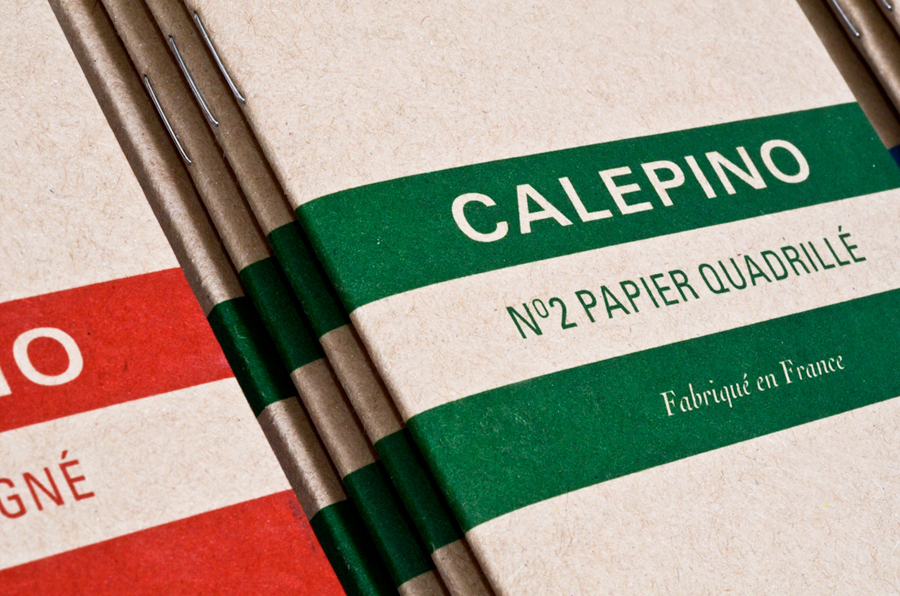 Logo and notebook packaging with uncoated, unbleached material detail designed by Studio Birdsall for French notebook brand and manufacturer Calepino