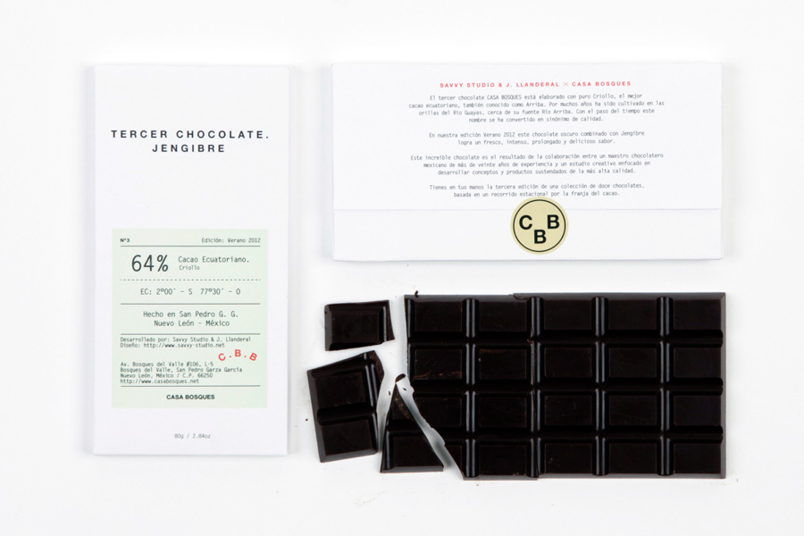 Packaging with emboss and sticker details designed by Savvy for Casa Bosques' new line of seasonal chocolates