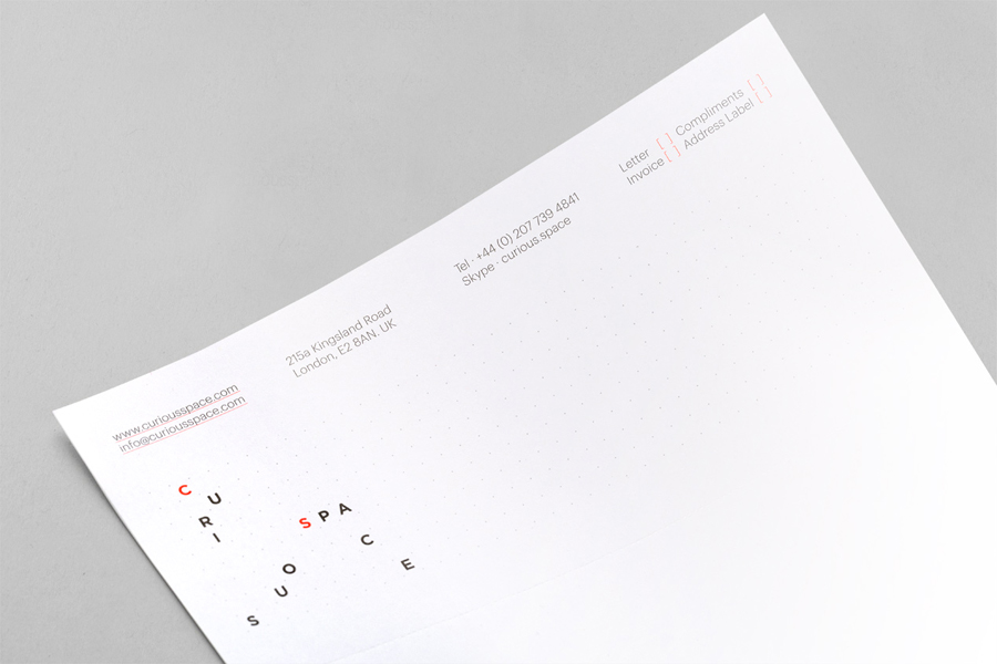 Letterhead designed by Mash Creative and May Ninth for specialist scene setter Curious Space