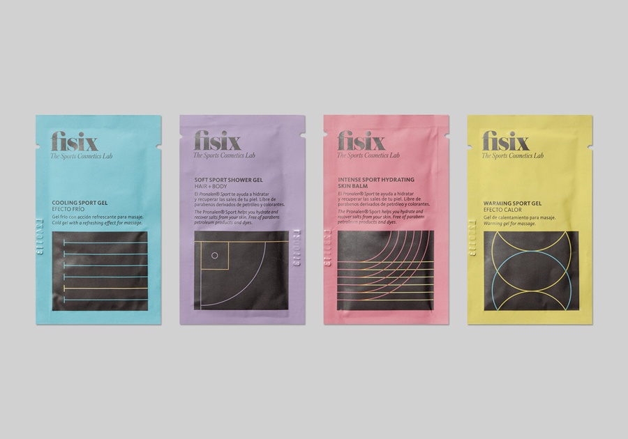 Packaging designed by Mucho for sports shower range Fisix