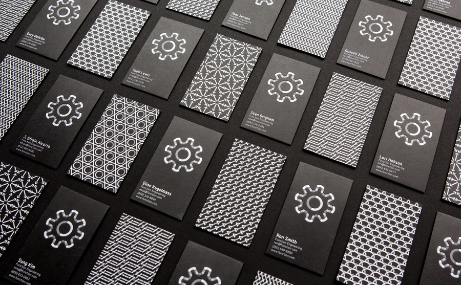 Logo, patterns and business cards for Function Engineering designed by Sagmeister & Walsh
