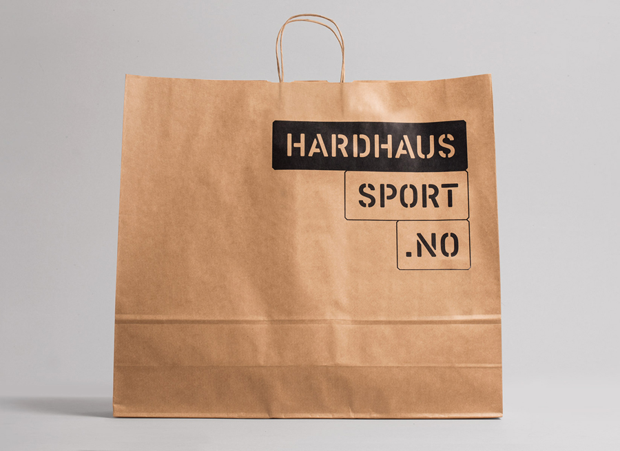 Logotype and unbleached paper bag designed by Heydays for mountain sports retailer Hardhaus