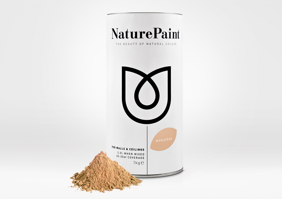 Packaging design by B&B Studio for earth-friendly powdered wall paint Naturepaint