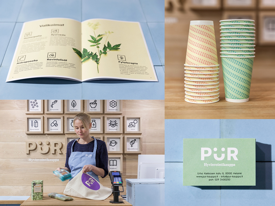 Logo, print, photography and interior by Bond for Helsinki-based health store PÜR