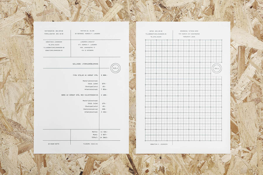 Logo and letterhead design by Lundgren+Lindqvist for Swedish bespoke furniture designer and manufacturer Sebastian C. Johansson