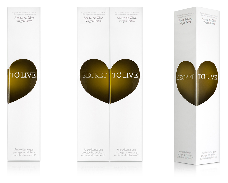 Packaging design by Soporte Comunicación for antioxidant and nutrient infused olive oil Secret To Live