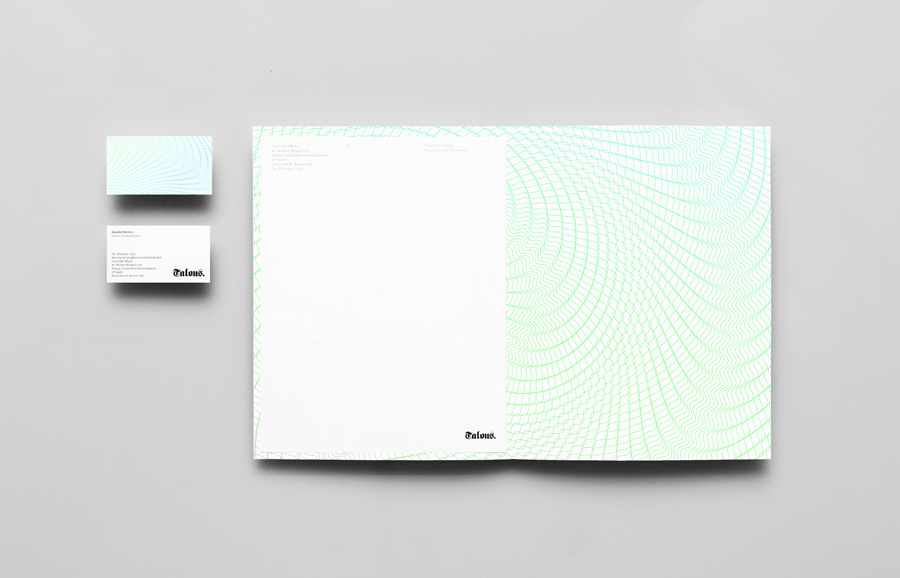 Folder with guilloché pattern detail for boutique financial consulting firm Talous designed by Anagrama