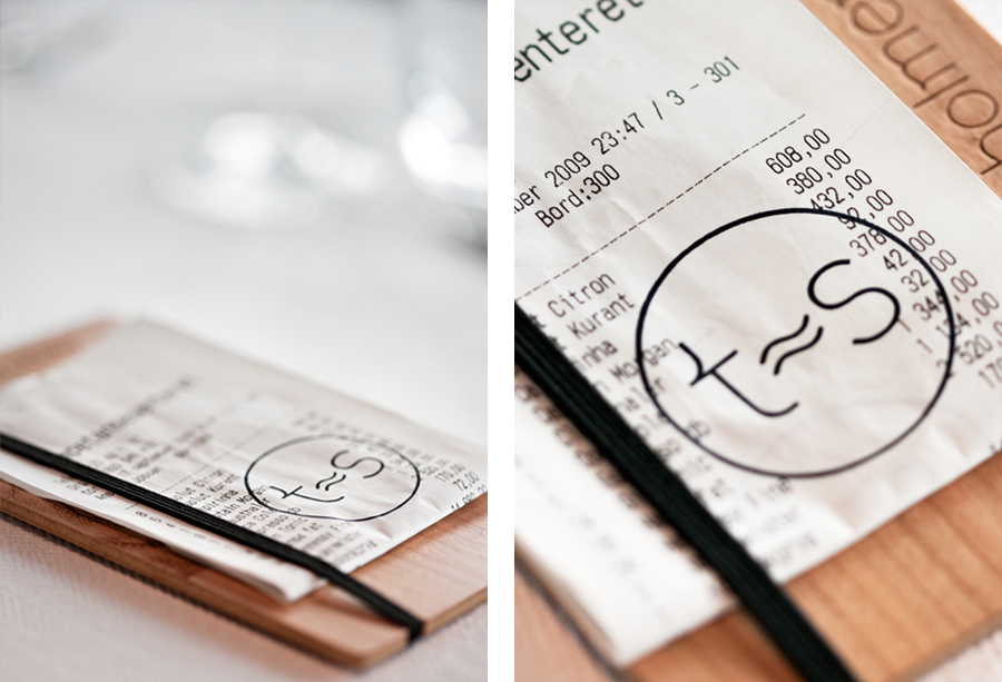 Receipt and wooden receipt holder created by Work In Progress for Norwegian seafood restaurant Tjuvholmen Sjømagasin