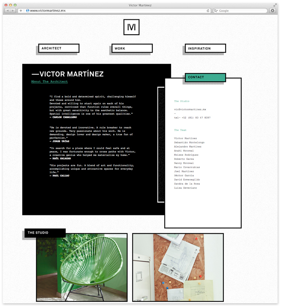 Logo and website designed by Face for architect and studio founder Victor Martinez