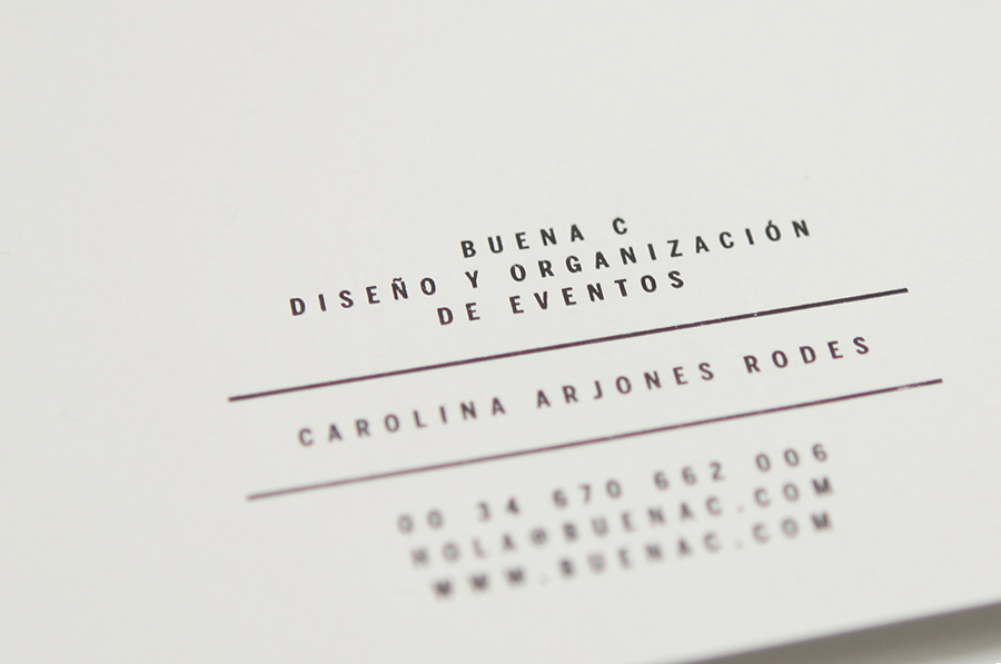 Hand stamped stationery detail designed by Tres Tipos Gráficos for Spanish event planning business Buena C