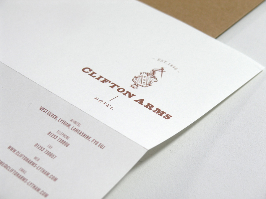 Logo and headed paper with copper ink print treatment designed by Wash for the Clifton Arms Hotel