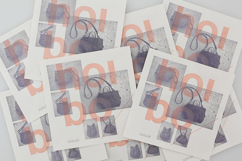 Logo and print with half-tone tinted image detail designed by Blok for luxury bag, clothing and accessories brand Hoi Bo