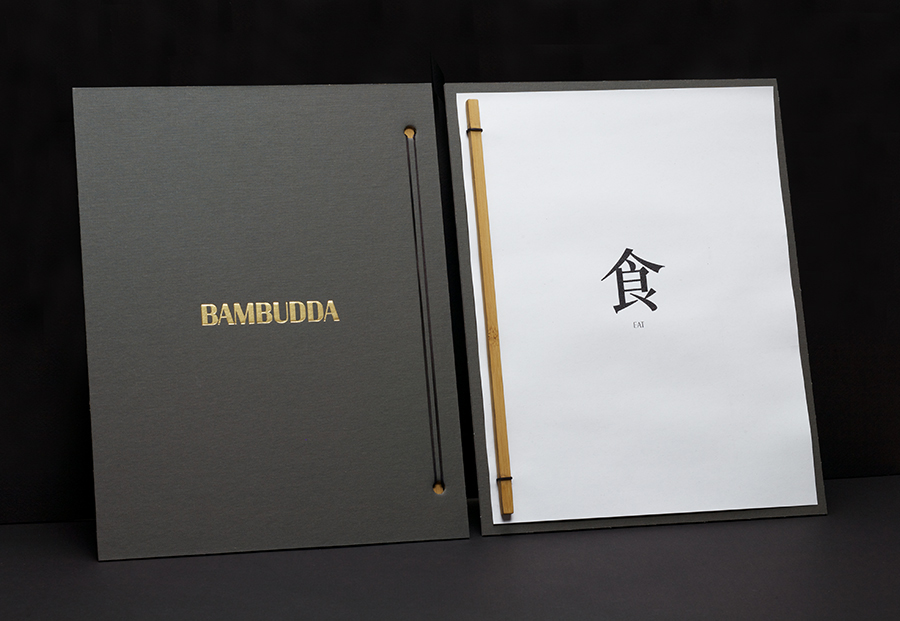 Logotype and menu with a gold foil print finish by Post Projects for Vancover-based Chinese restaurant Bambudda