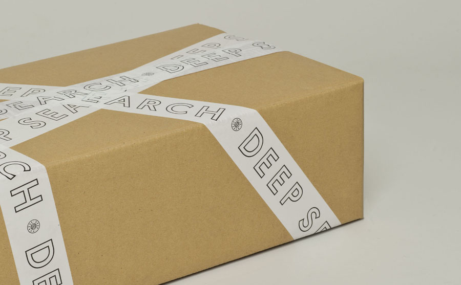 Box tape with logotype detail created by Bielke+Yang for Norwegian shoe brand Deep Search