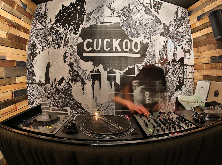 Logo and wallpaper designed by Band for underground electronic music venue, cocktail and tapas bar Cuckoo
