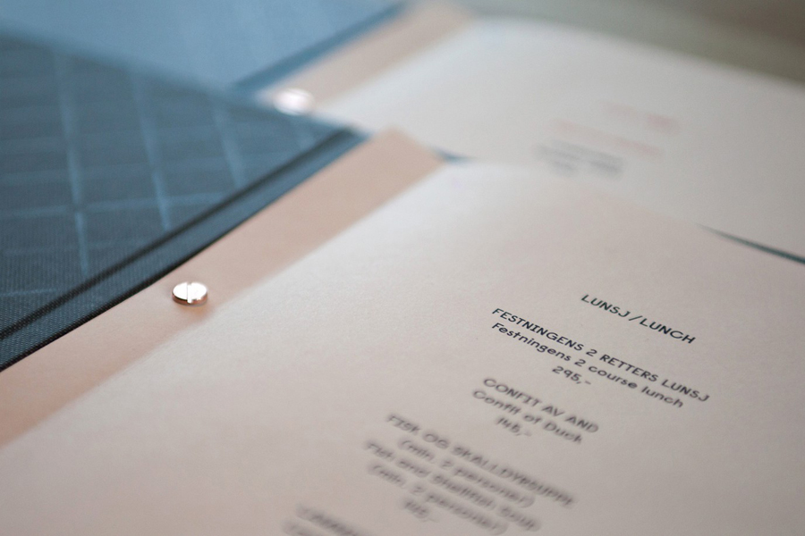 Menu designed by Uniform for Oslo brasserie Festningen