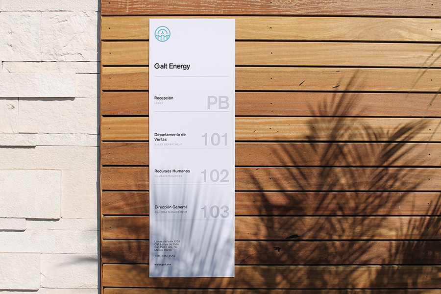 Visual identity and signage for Galt Energy designed by Firmalt