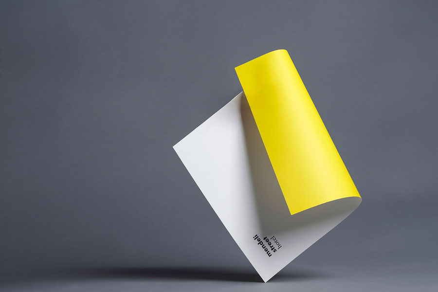 Headed paper with bright yellow reverse created for Tel aviv hotel Mendeli Street designed by Koniak