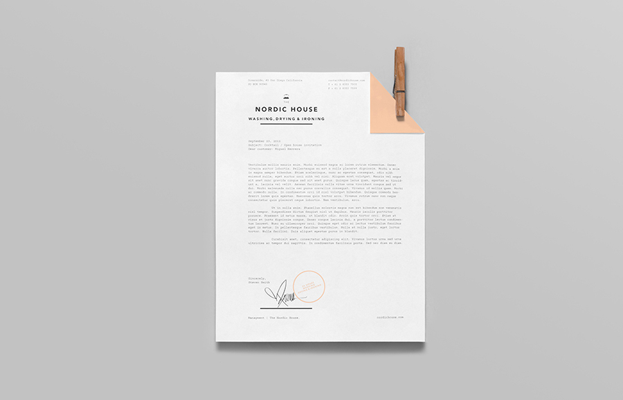 Logo and letterhead designed by Anagrama for dry cleaning shop Nordic House