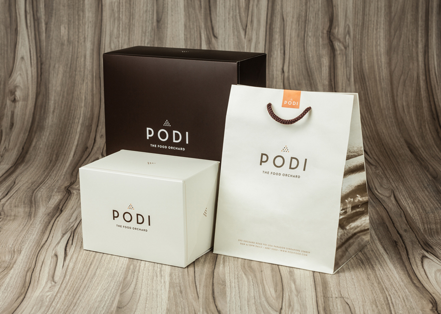 Packaging designed by Bravo Company for Singapore-based organic restaurant Podi