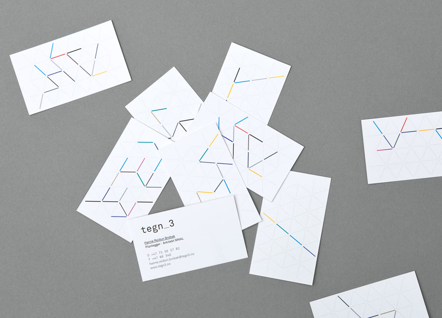 Business card design with embossed geometric pattern detail by Neue for Norwegian architecture studio Tegn_3