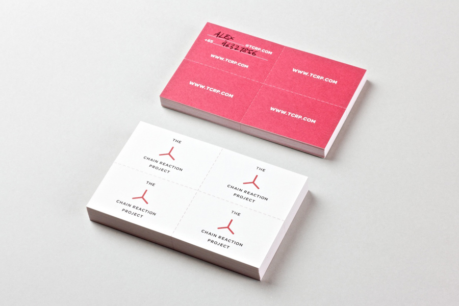 Logo and business card with perforated detail for The Chain Reaction Project designed by Bravo Company