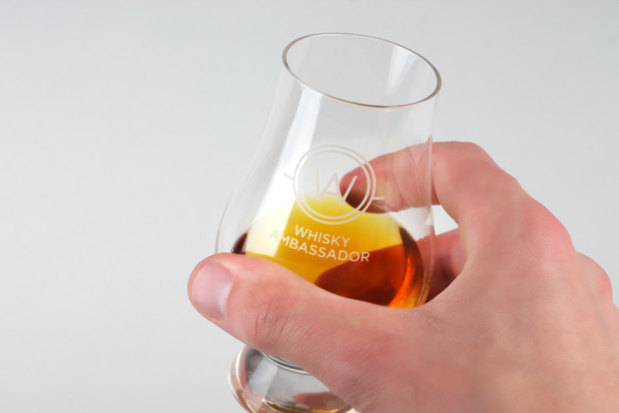 Logo and printed whisky glass designed by O Street for Whisky Ambassador