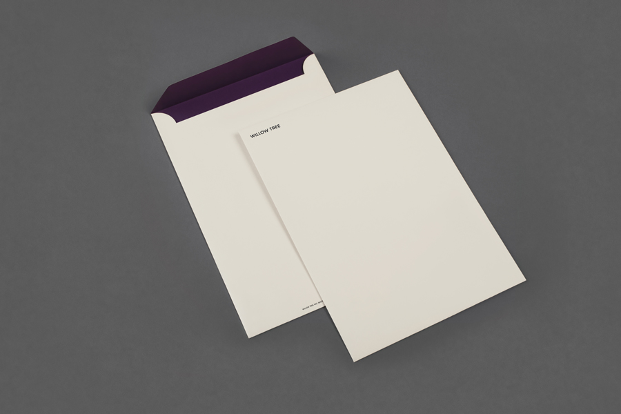 Monogram and envelope design by Bunch for business consultancy Willow Tree 