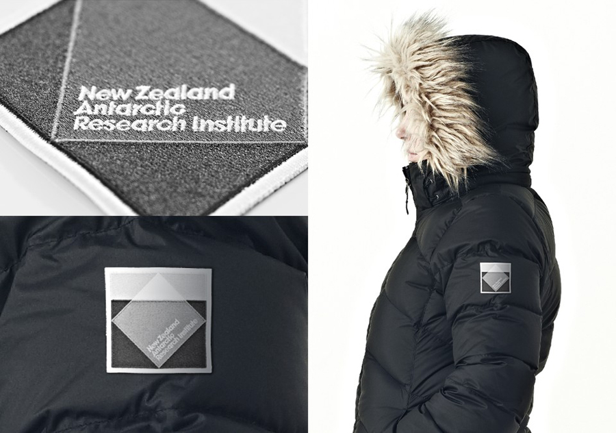 Logo as a stitched badge detail created by BRR for New Zealand Antarctic Research Institute 