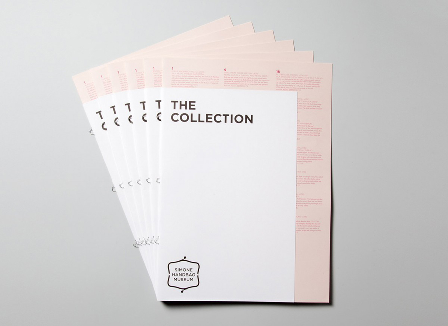 Gallery guide designed by Charlie Smith Design for the Simone Handbag Museum