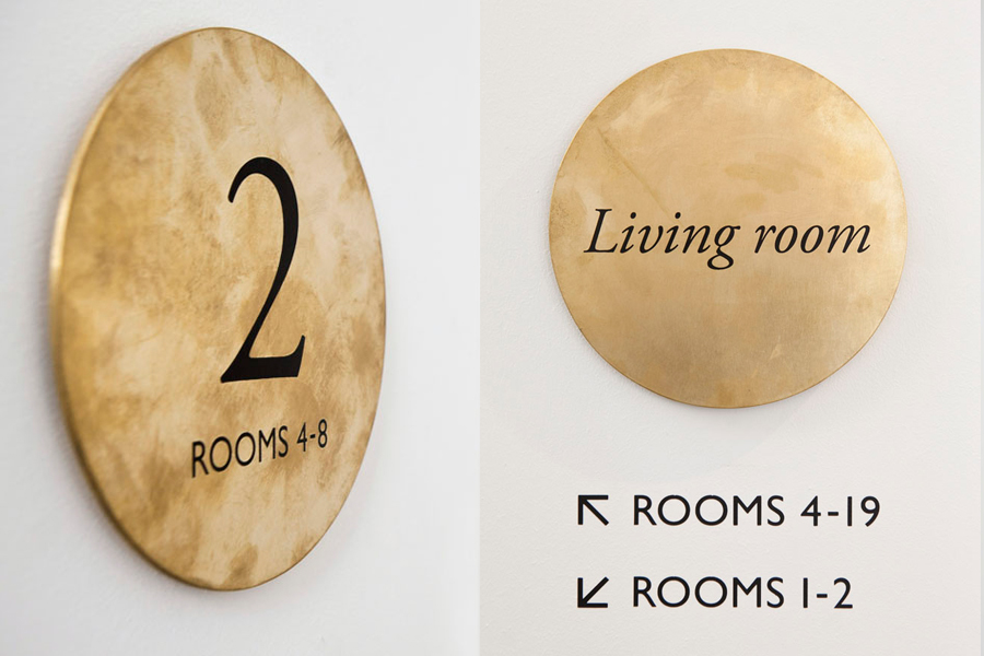 Interior bronze signage for Tel Aviv hotel Townhouse designed by Koniak