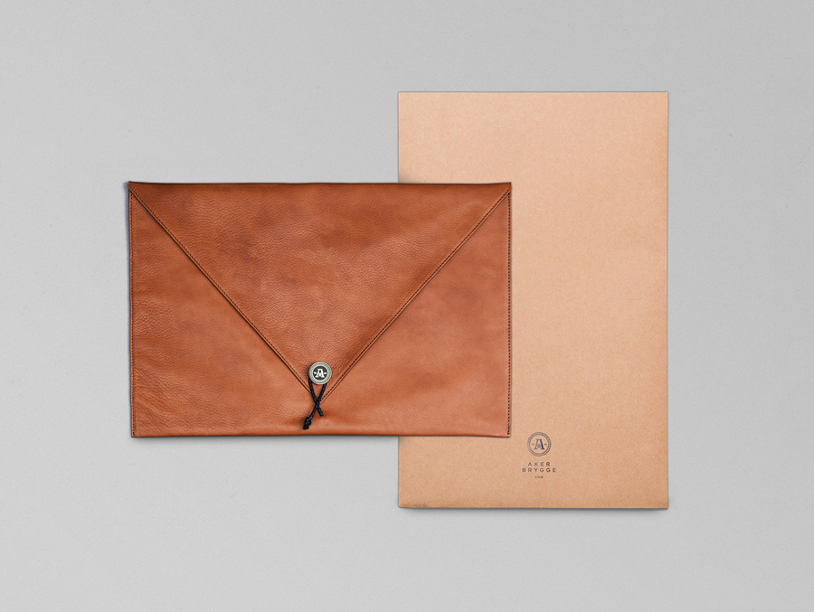 Logo and leather accessories designed by Bleed for the redevelopment of Oslo waterside district Aker Brygge