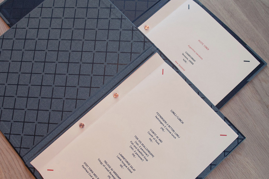 Menu designed by Uniform for Oslo brasserie Festningen