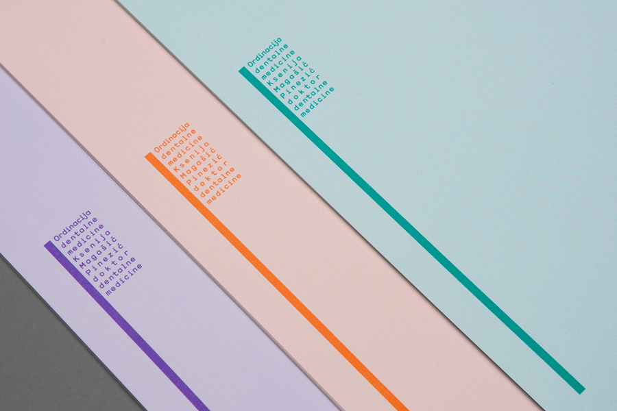 Logo and headed paper with spot colour detail designed by Studio8585 for Croatian dental practice run by Dr. Ksenija Magašić Pinezić