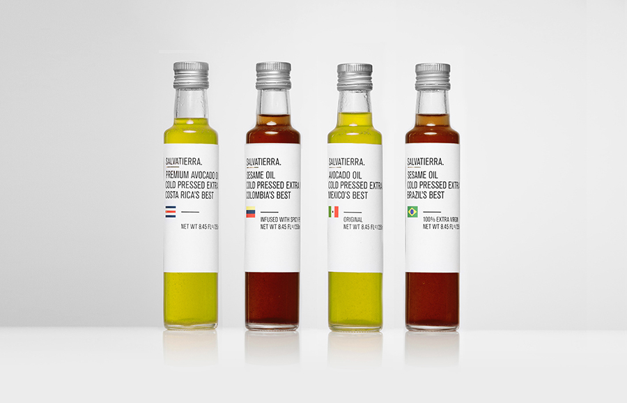 Olive oil packaging by Anagrama for Latin American premium goods exporter Salvatierra