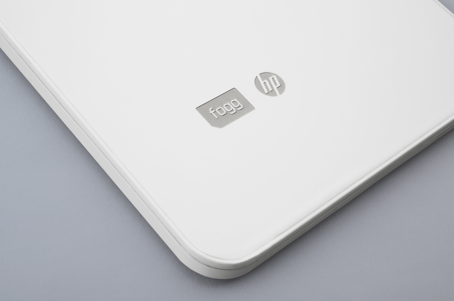 White painted and laser etched laptop created by Bunch to commemorate Fogg's Datapass service