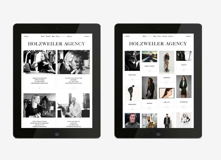 Logo and mobile website designed by Bielke+Yang for contemporary fashion distributor Holzweiler