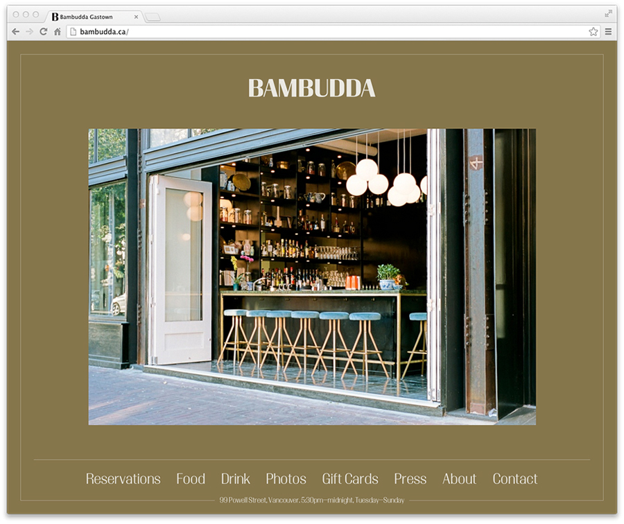 Logotype and website designed by Post Projects for Vancover-based Chinese restaurant Bambudda