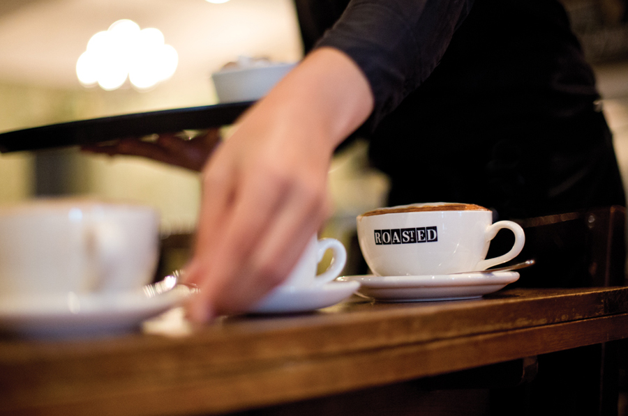 Logotype as a saucer detail developed by Designers Anonymous for Fuller's fair-trade coffee range Brewer St