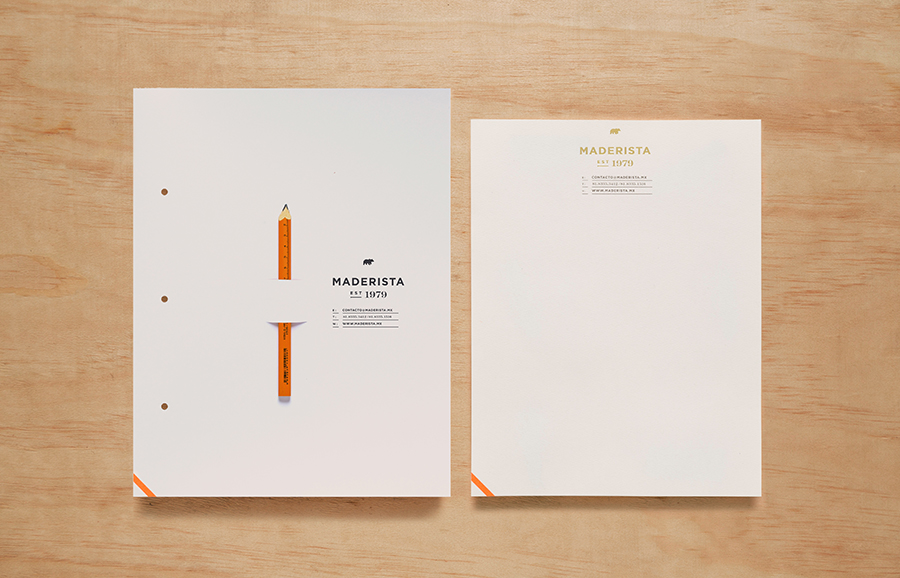 Logo, folder and headed paper for San Pedro-based carpentry studio Maderista designed by Anagrama