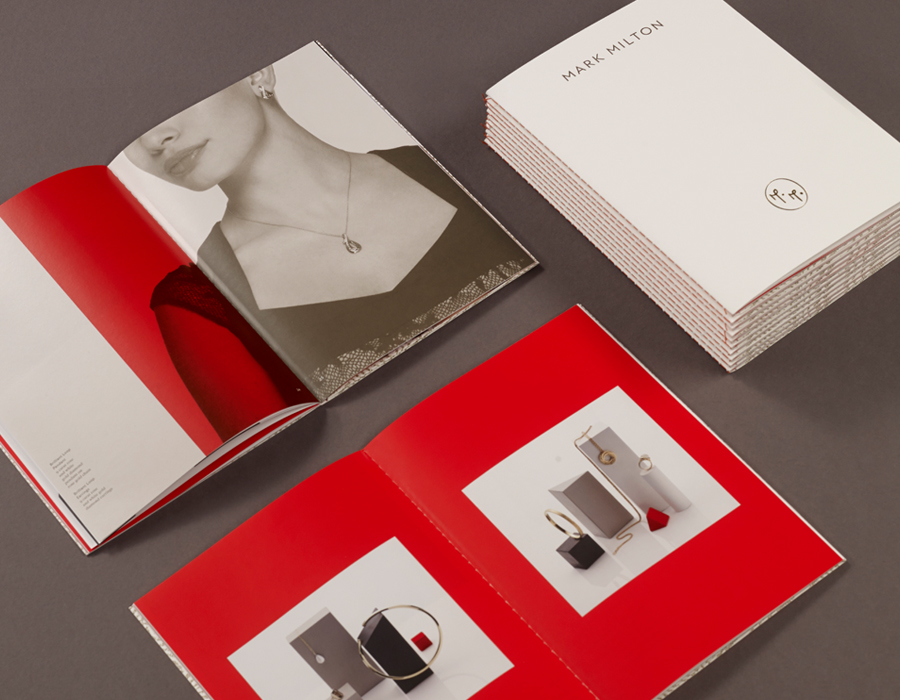 Visual identity and print with open stitch detail designed by ico for curated jewellery brand Mark Milton.