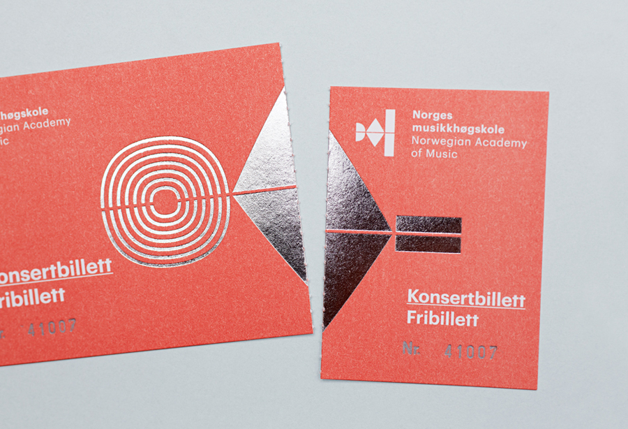 Logo and stationery with silver foil detail for the Norwegian Academy of Music designed by Neue