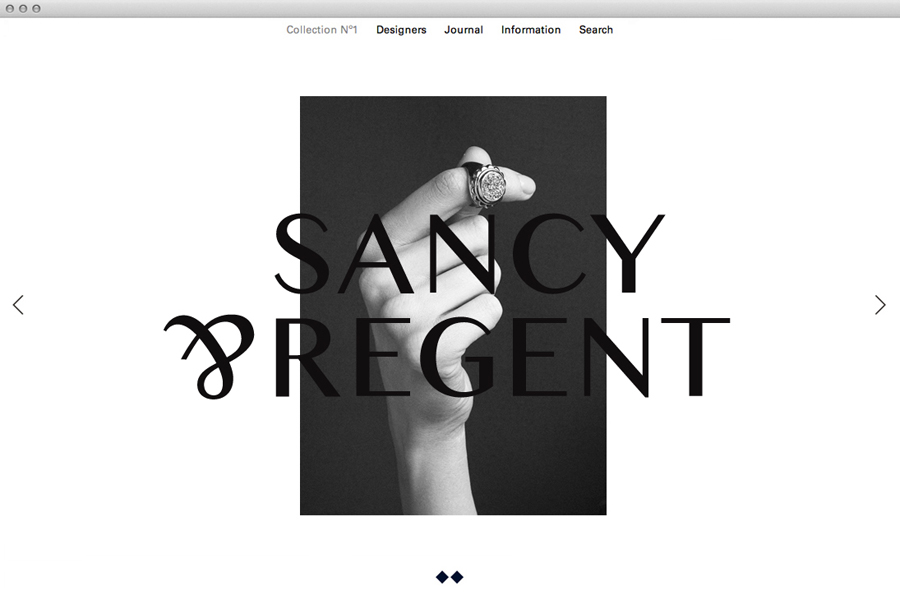 Website for boutique jewellery retailer Sancy & Regent designed by OK-RM