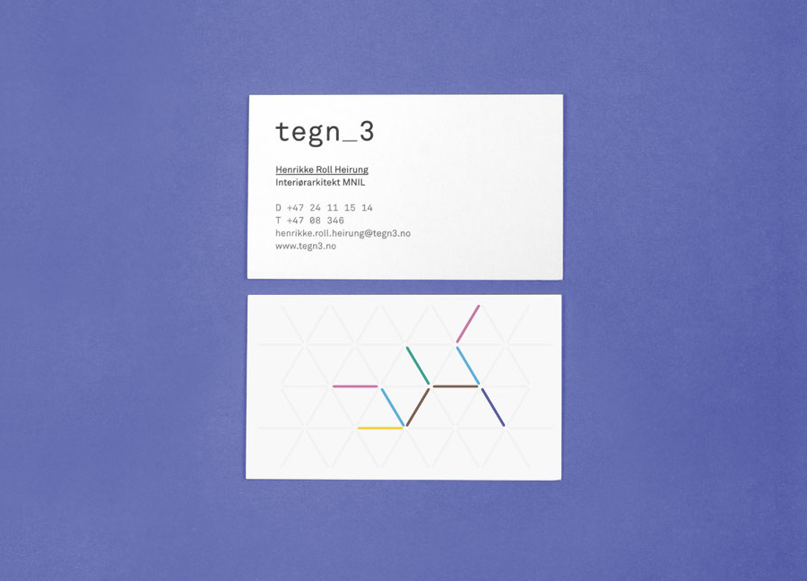 Business card design with embossed geometric pattern detail by Neue for Norwegian architecture studio Tegn_3