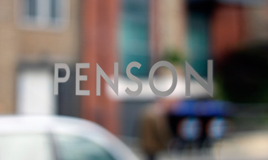 Logotype and signage for interior design firm Penson Group created by She Was Only